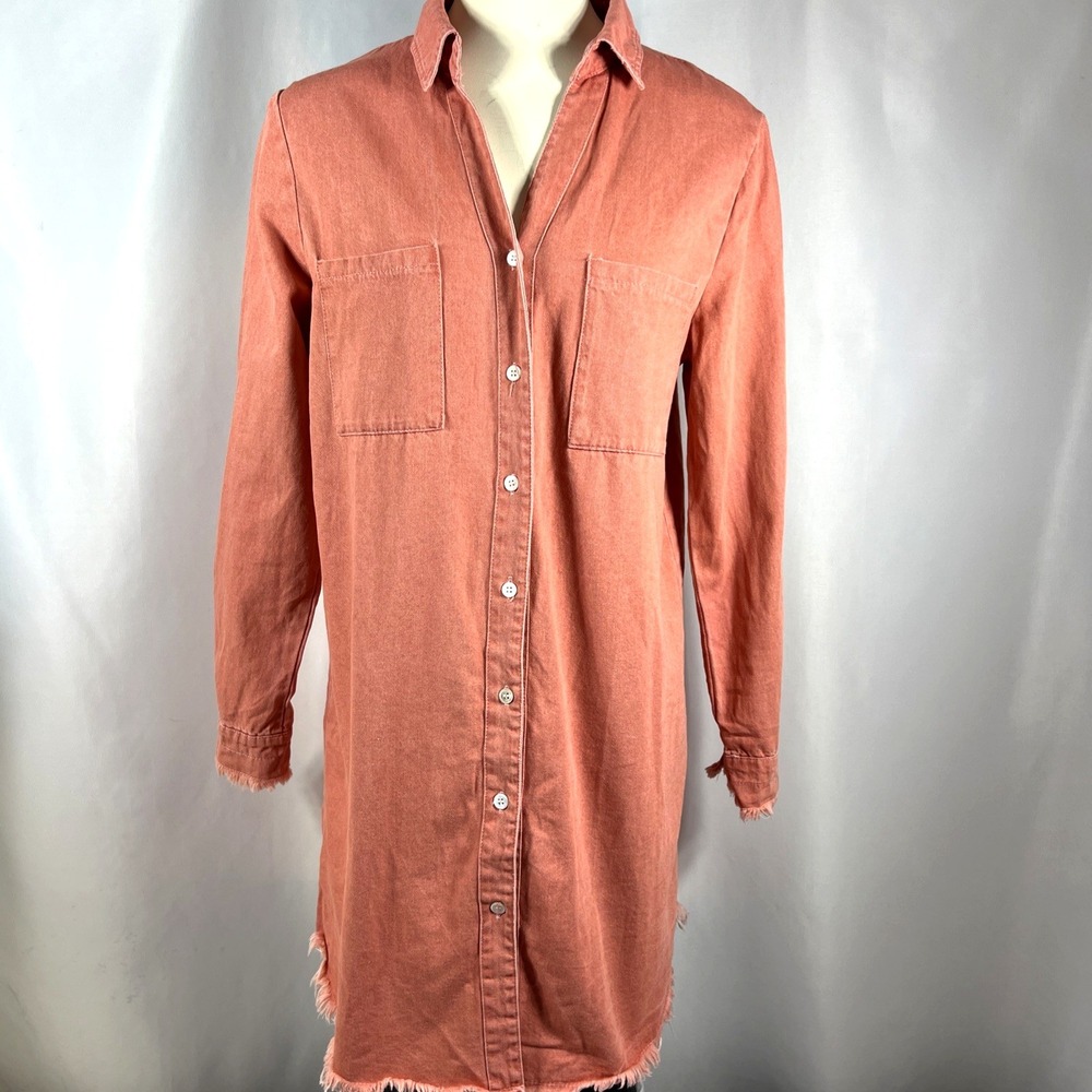 NWT Zilcremo Women's Coral Button Up Mini Denim Cowgirl Shirt Dress‎ Size Medium